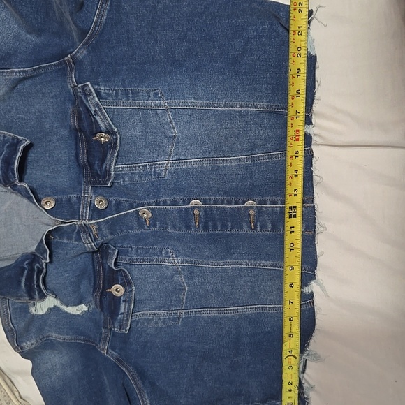 Ashley Stewart Cropped Distressed Denim Jacket Lace Up Detail In Back Sz 18/20 - Picture 11 of 11